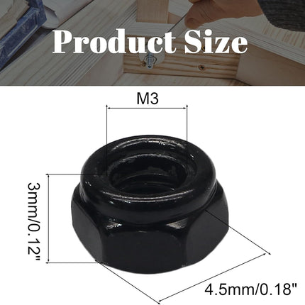 M3 Hex Lock Nuts, M3 x 0.5mm Carbon Steel Nylon Insert Self-Locking Nuts for Fasteners, 50Pcs
