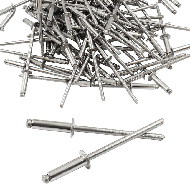 100pcs 1/8 x 1/2 Blind Rivets 3.2mm x 13mm Round Head Stainless Steel Pop Rivets for Luggage Automobile