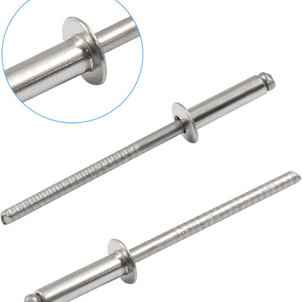 100pcs 1/8" x 1/2" Blind Rivets, 3.2mm x 13mm Round Head Stainless Steel Pop Rivets for Luggage Automobile Sheet Metal