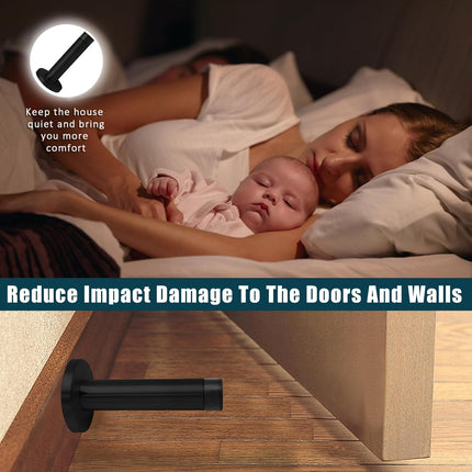 2 Pack 3.5 Inch Stainless Steel Door Stops Bumper Sound Dampening Door Stoppers with Soft Rubber Tip Wall Door Protector, Black