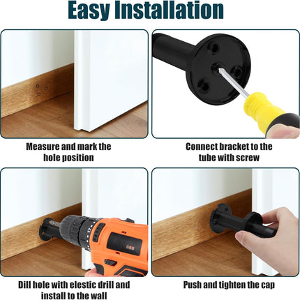 2 Pack 3.5 Inch Stainless Steel Door Stops Bumper Sound Dampening Door Stoppers with Soft Rubber Tip Wall Door Protector, Black
