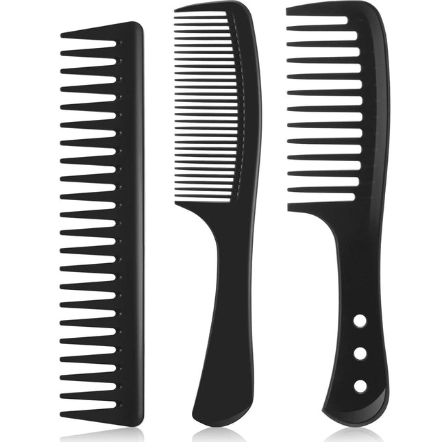 3 Pieces Wide Tooth Detangling Hair Comb Styling Set Carbon Fiber Styling Cutting Comb Anti in Black