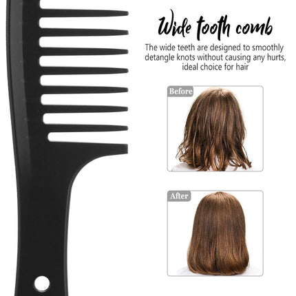 3 Pieces Wide Tooth Detangling Hair Comb Styling Set, Carbon Fiber Styling Cutting Comb Anti Static Heat Resistant for Women Curly Straight Long Hair, Black
