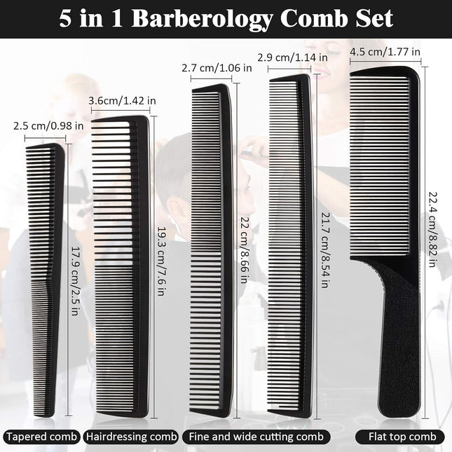 5 Pieces Hair Cutting Comb Barber Hair Styling Combs Fine Teeth Carbon Hairbrush Set Anti – product detail