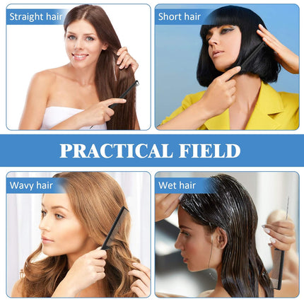 12 Pieces Rat Tail Comb Carbon Fiber Parting Set, Stainless Steel Tail Hair Comb Heat Resistant Teasing for Braid Hair Salon Home Use