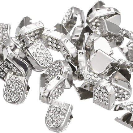 Shoelace End Clips 10x7mm Stainless Steel No Tie Shoe Lace Tips Head Bling Type, Silver Tone 30 Pcs