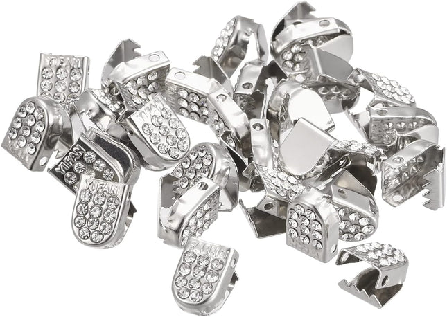 Shoelace End Clips 10x7mm Stainless Steel No Tie Shoe Lace Tips Head Bling Type Silver Tone 30 Pcs