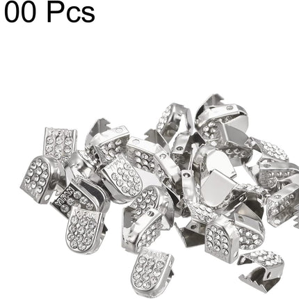 Shoelace End Clips 10x7mm Stainless Steel No Tie Shoe Lace Tips Head Bling Type, Silver Tone 30 Pcs
