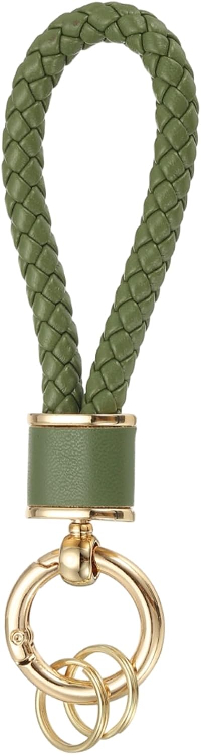 Braided Leather Keychain Keychain Ring Woven Strap Lanyard Strap with 360 Degree Rotatable for Car Key Bag