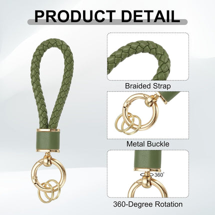 Braided Leather Keychain, Keychain Ring Woven Strap Lanyard Strap with 360 Degree Rotatable for Car Key Bag Wallet