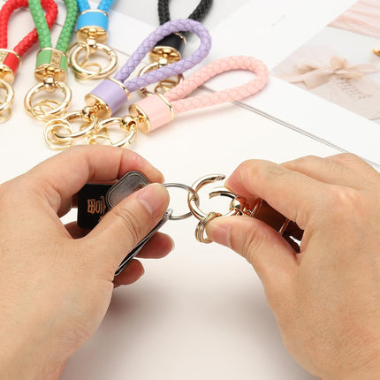 Braided Leather Keychain, Keychain Ring Woven Strap Lanyard Strap with 360 Degree Rotatable for Car Key Bag Wallet