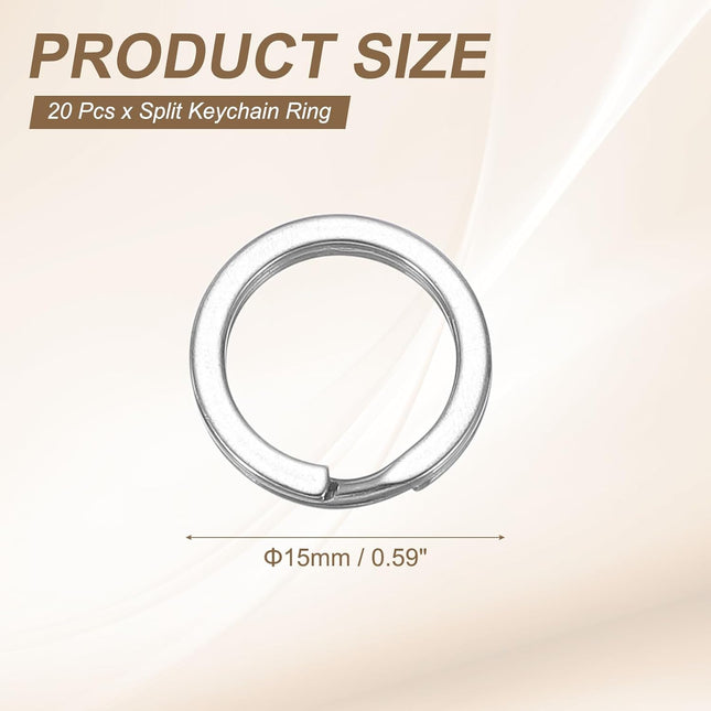 20pcs Split Keychain Rings 15mm Round Flat Keyrings Stainless Steel Open Key Chain Ring Dog – product detail