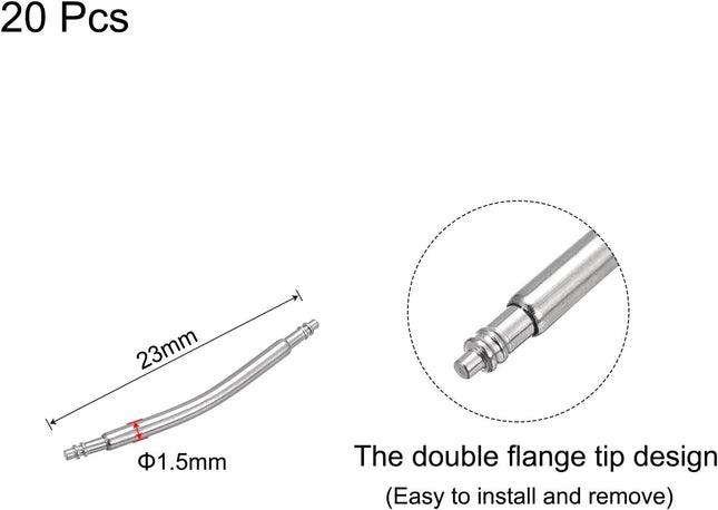 20mm Curved Spring Bar Pins 1.5mm Dia Stainless Steel Double Flanged End Watch Band Link Pin 20pcs – product detail