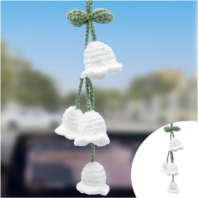 Car Mirror Hanging Accessories Cute Crochet Suzuran Car Rearview Mirror Charm Handmade Knitting Fit for