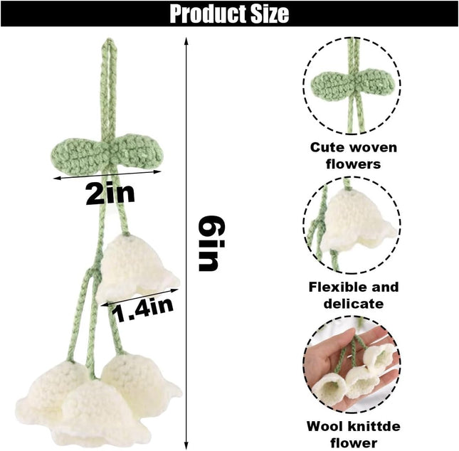 Car Mirror Hanging Accessories Cute Crochet Suzuran Car Rearview Mirror Charm Handmade Knitting Fit for – product detail