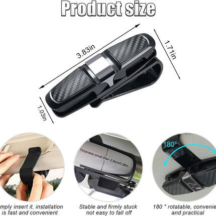 2PCS Glasses Holders for Car Sun Visor, Glasses Clip Organizer, Sunglasses Eyeglasses Mount with Ticket Card, Car Sun Visor Double-Ends Clip, 180 Degree Rotational Car Glasses Holder