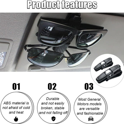2PCS Glasses Holders for Car Sun Visor, Glasses Clip Organizer, Sunglasses Eyeglasses Mount with Ticket Card, Car Sun Visor Double-Ends Clip, 180 Degree Rotational Car Glasses Holder