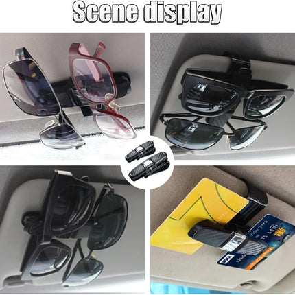 2PCS Glasses Holders for Car Sun Visor, Glasses Clip Organizer, Sunglasses Eyeglasses Mount with Ticket Card, Car Sun Visor Double-Ends Clip, 180 Degree Rotational Car Glasses Holder