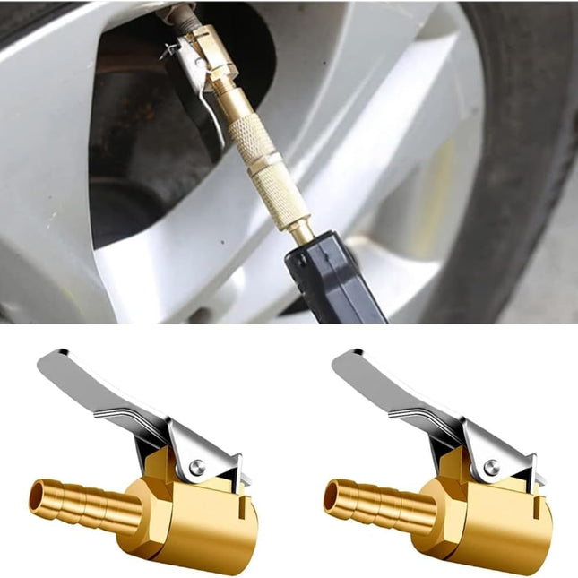 2PCS 1/4" Brass Locking Tire Air Chucks, Portable Barb Lock No Leakage Air Chuck Adapter, Locking Tire Inflator Nozzle Adapter Air Compressor Tire Chuck Hose End Repair (Barb Type)