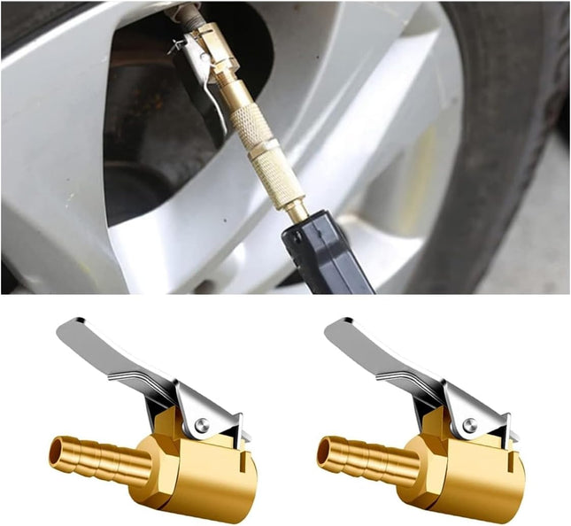 2PCS 1/4 Brass Locking Tire Air Chucks Portable Barb Lock No Leakage Air Chuck Adapter Locking (Barb