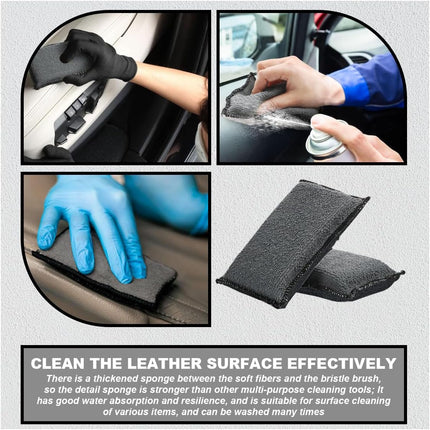 3PCS 5"×3" Car Interior Scrubbing Sponges, Microfiber Car Wash Sponges, Auto Detailing Scrub Pads, Interior Cleaning Sponges for Car Leather, Plastic, Vinyl, Upholstery (Gray Black)