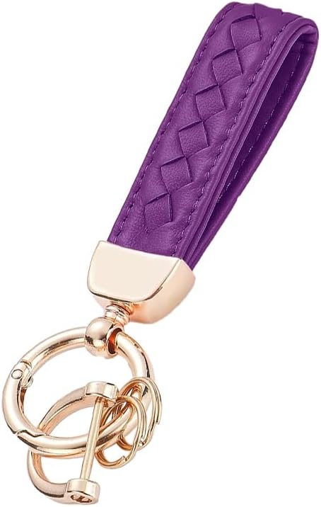 Genuine Leather Car Keychain 360 Degree Rotatable Handmade Knit Sheepskin Keychain Key Fob Holder with