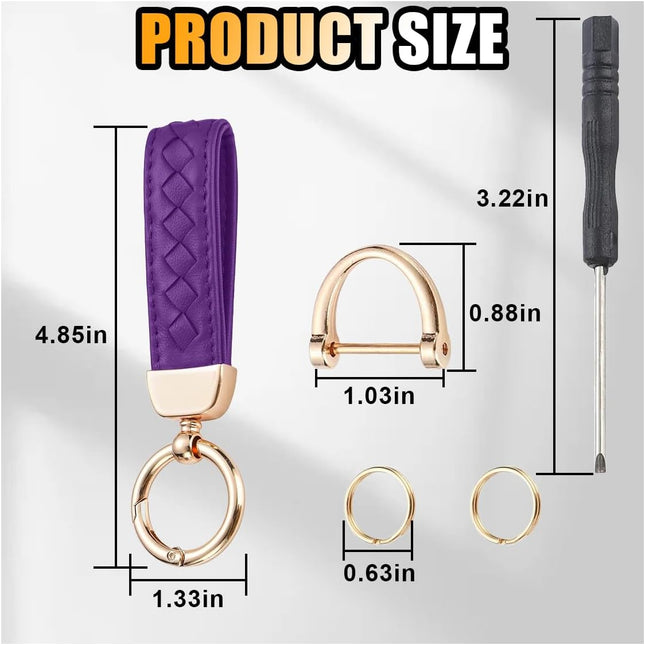 Genuine Leather Car Keychain 360 Degree Rotatable Handmade Knit Sheepskin Keychain Key Fob Holder with – product detail