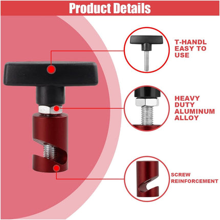 Car Lift Support Clamp, Hood Strut Clamp Spark Plug Caliper 2-in-1 Tool, Car Hoods Prop Rod Hood Stay Holder, Universal Auto Support Rod Retainer Accessories for Cars (Red)