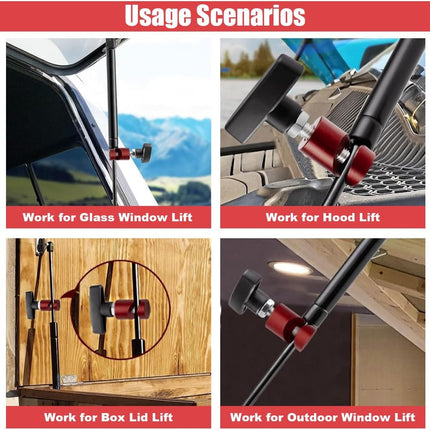 Car Lift Support Clamp, Hood Strut Clamp Spark Plug Caliper 2-in-1 Tool, Car Hoods Prop Rod Hood Stay Holder, Universal Auto Support Rod Retainer Accessories for Cars (Red)