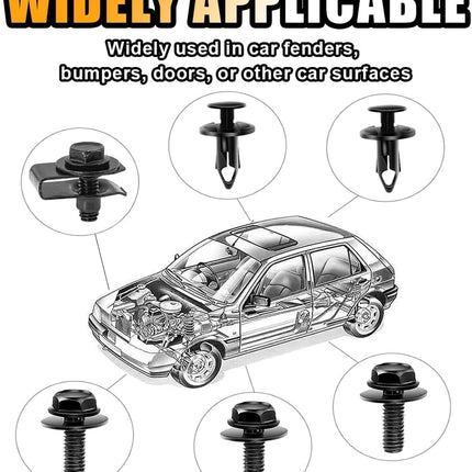 35PCS Car Body Bolts & Extruded U-Nuts Clips Kit - Bumper Fenders Liner Push Retainer Fastener Kit for Engine Under Cover, Universal Splash Shield Guard Bolts Fastener Rivet Clips for Most Cars