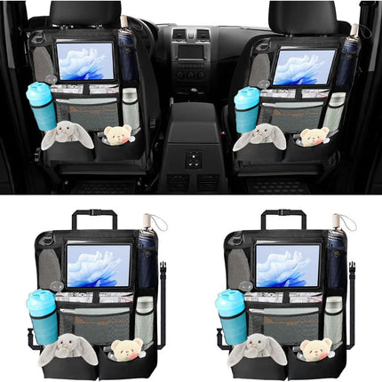 2PCS Car Backseat Organizer, Automotive Kick Mats Back Seat Protector for Kids, Vehicle Storage Organizer with 9 Pockets & Touch Screen Tablet Holder, Auto Travel Accessories for Truck SUV (Black)