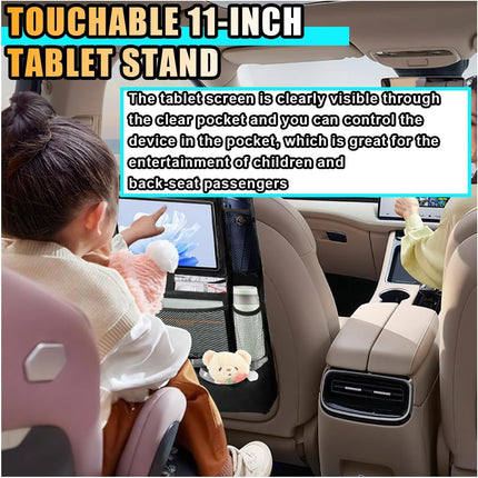 2PCS Car Backseat Organizer, Automotive Kick Mats Back Seat Protector for Kids, Vehicle Storage Organizer with 9 Pockets & Touch Screen Tablet Holder, Auto Travel Accessories for Truck SUV (Black)