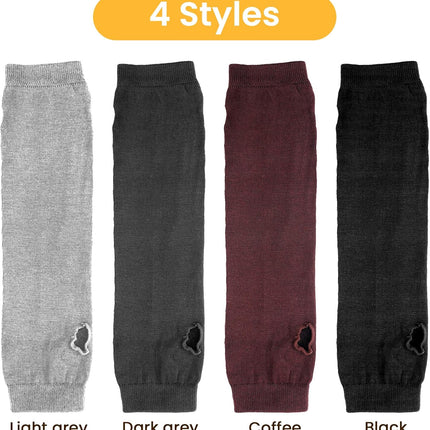 4 Pairs Arm Warmers Women Winter Long Fingerless Gloves Knit Mitten Elbow Length Gloves with Thumb Hole, Warm and Comfortable (Black, Coffee, Dark Gray, Light Gray)