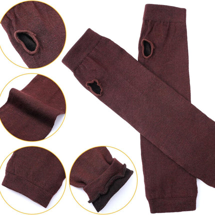4 Pairs Arm Warmers Women Winter Long Fingerless Gloves Knit Mitten Elbow Length Gloves with Thumb Hole, Warm and Comfortable (Black, Coffee, Dark Gray, Light Gray)