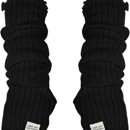 Black Arm Warmers Women Winter Long Black Cotton Fingerless Gloves Knit Mitten Elbow Length Gloves with Thumb Hole, Warm and Comfortable (Cotton)