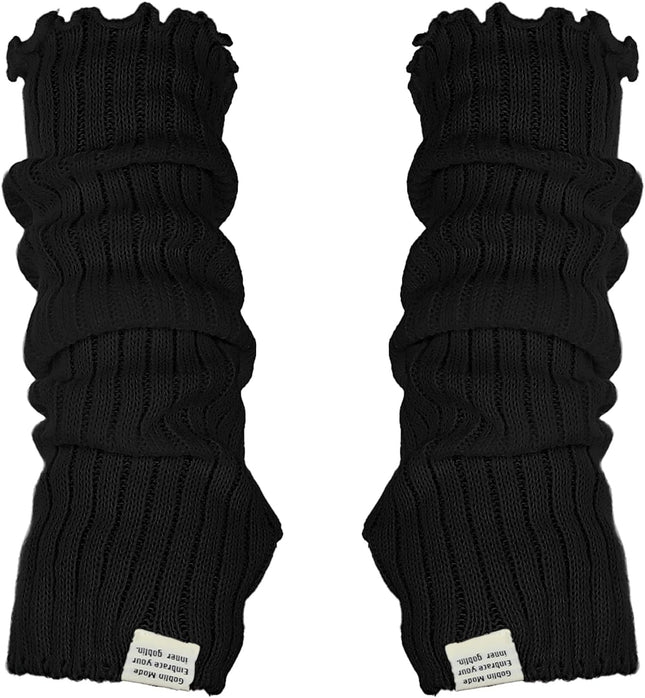 Black Arm Warmers Women Winter Long Black Cotton Fingerless Gloves Knit Mitten Elbow Length Gloves with