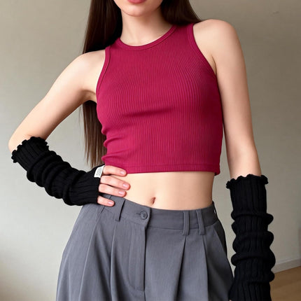 Black Arm Warmers Women Winter Long Black Cotton Fingerless Gloves Knit Mitten Elbow Length Gloves with Thumb Hole, Warm and Comfortable (Cotton)