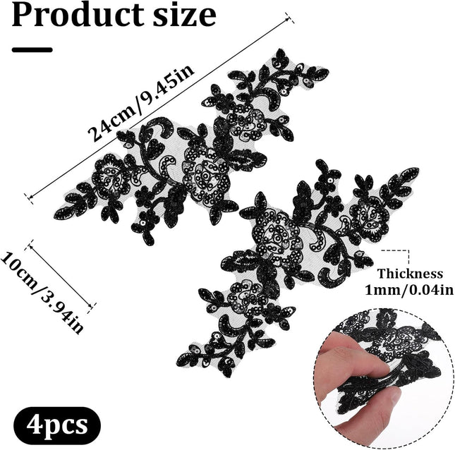 Appliques Patches 4PCS Lace Embroidery Patches Black Embroidery Sequin Laces Appliques Lace Patch – product detail