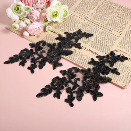 Appliques Patches, 4PCS Lace Embroidery Patches Black Embroidery Sequin Laces Appliques Lace Patch Sequin Bead Flower Laces Sew on Patch for Wedding Bridal Dress Sewing Craft DIY Clothes