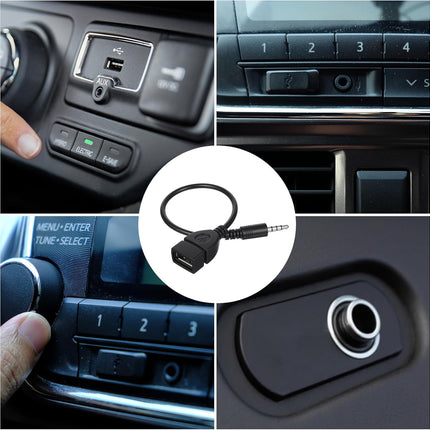 USB to AUX Audio Adapter, 3.5 mm Male AUX Audio Jack Plug to USB 2.0 Female Converter Adapter Cable Cord 9 Inch Length Black OTG Adapters Accessories for Car Playing Music with U-Disk