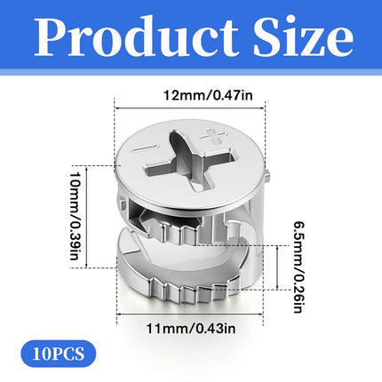 10 Pcs Cam Locks for Furniture, 12x10 mm Furniture Connecter Cam Lock Cabinet Drawer Fastener, Eccentric Locking Nuts Connectors Furnitures Repair Assembly Hardware Parts Fastener for Wardrobe Dresser