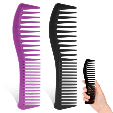 Plastic Comb All-Purpose Hair Grooming Set - 2 Pack Double-Sided Barber Combs, 7.1 inch Plastic for Men & Women - Wide & Fine Tooth for Professional Hairstyling (Purple,Black)