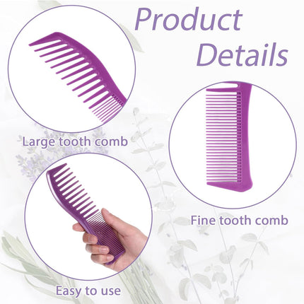 Plastic Comb All-Purpose Hair Grooming Set - 2 Pack Double-Sided Barber Combs, 7.1 inch Plastic for Men & Women - Wide & Fine Tooth for Professional Hairstyling (Purple,Black)