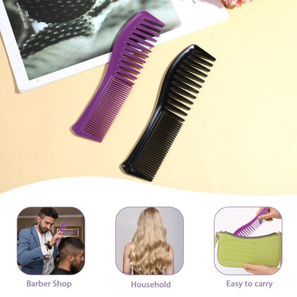 Plastic Comb All-Purpose Hair Grooming Set - 2 Pack Double-Sided Barber Combs, 7.1 inch Plastic for Men & Women - Wide & Fine Tooth for Professional Hairstyling (Purple,Black)