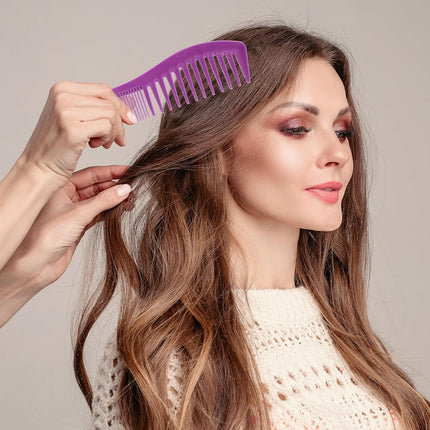 Plastic Comb All-Purpose Hair Grooming Set - 2 Pack Double-Sided Barber Combs, 7.1 inch Plastic for Men & Women - Wide & Fine Tooth for Professional Hairstyling (Purple,Black)