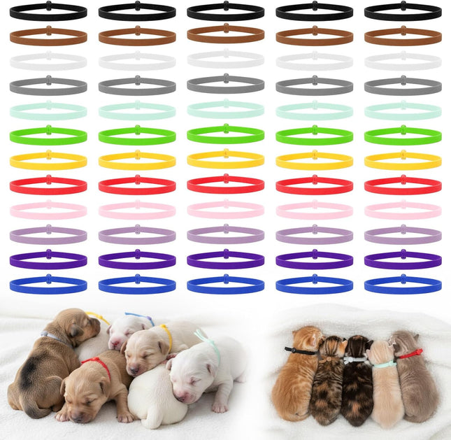 Puppy Collars for Litter 60 Pcs 4 Inch Elastic Puppy Litter Collars Colored Identification Bands