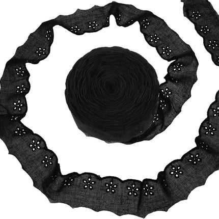 15 Yards Black Lace Trim, 1-5/8 inch Black Floral Embroidery Ruffle Cotton Lace Trim Wavy Edge Eyelet-Lace Ribbon for Crafts Sewing DIY Bag Dresses Clothes Pets Clothes