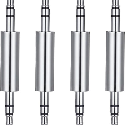 3.5 mm Male to Male Audio Cable Connector, 4 Pack 1/8" Audio Jack Stereo Jack Adapter Metal Silver Headphone Jacks Coupler Connector for Smartphones, Mic