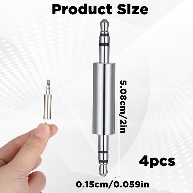 3.5 mm Male to Male Audio Cable Connector 4 Pack 1/8 Audio Jack Stereo Jack Adapter Metal Silver Headphone – product detail