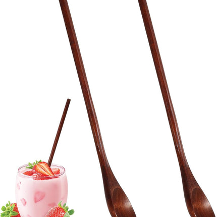 2 PCS Wooden Spoons for Honey, Long Handle Mixing Wooden Spoon 7.8 Inch Honey Spoons Matcha Spoon for Stirring Brown Cocktail Stirrer Mixing Teaspoon for Home Kitchen Bar Restaurant